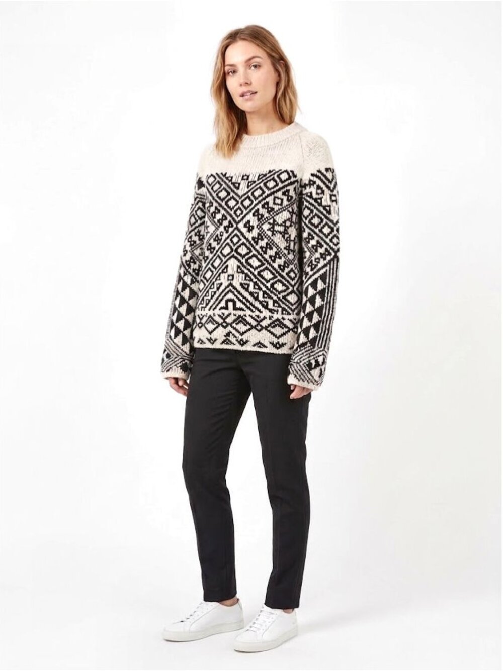 Acne Studios Rhia Jacquard Knit Sweater, Off White Black, Womens Size Small